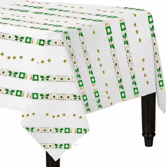 Christmas Paper Table Cloth White Tree Star Printed Disposable Square 90cm Table